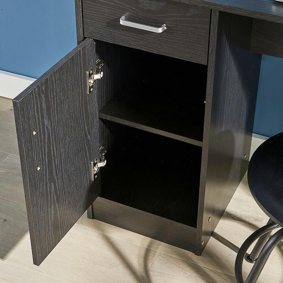 image 1 of Computer Desk 1 Drawer 1 Door Compact Workstation Home Office Table Black