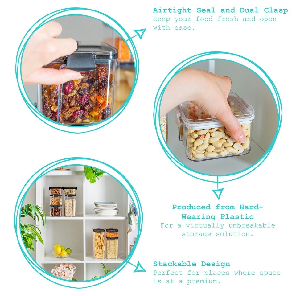 image 1 of Argon Tableware 8 Piece Food Storage Containers Set - 4 Sizes - White - Resuable Container Meal Prep Container Tub Tupperware Airtight Lid
