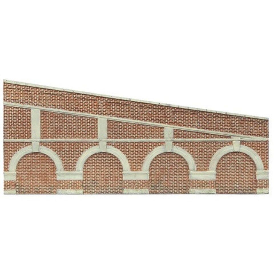 image 1 of Hornby Mid Stepped Arched Retaining Walls X2 (Red Brick)