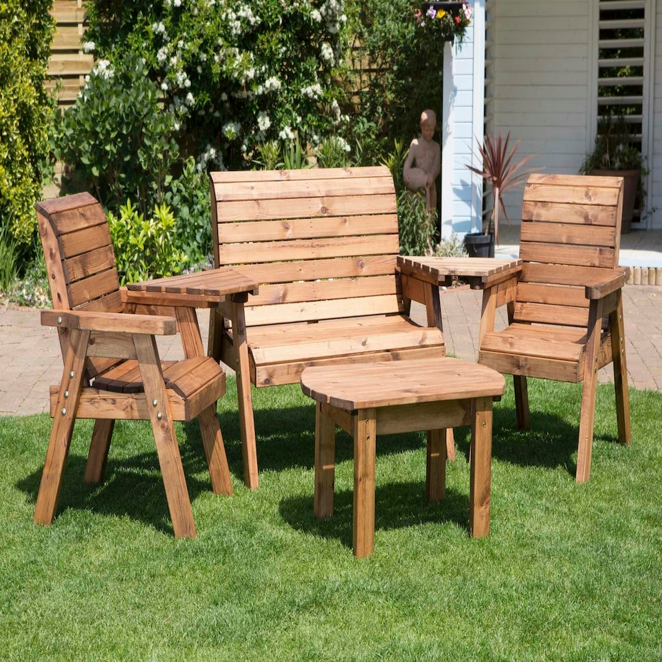 image 1 of Hand Made 4 Seater Chunky Rustic Wooden Garden Furniture Multi Set