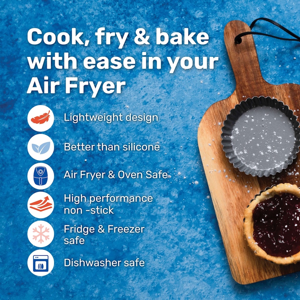 image 1 of BetterWare Air Fryer Accessories Set of 4 x 8.5cm Round Fluted Tins Silver/Pewter