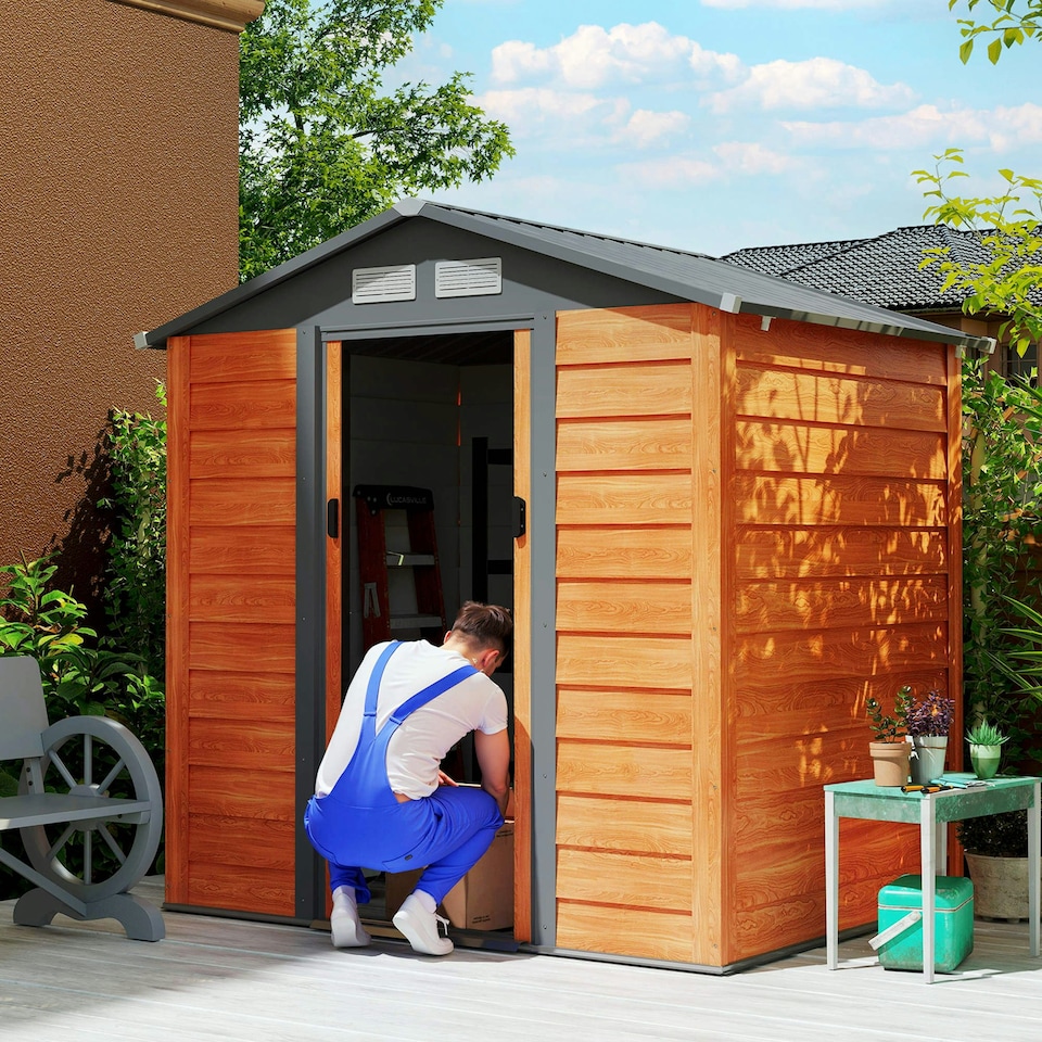 image 1 of Outsunny 6.5x5.2ft Garden Shed Wood Effect Tool Storage Sliding Door Wood Grain