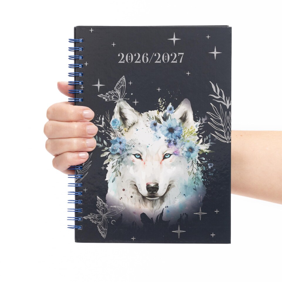 image 1 of 2026 - 2027 Academic Diary A5 Week to View - Spiral Bound Mid Year Planner Aug 2026 to Jul 2027 - Hardback | Black | Wolf
