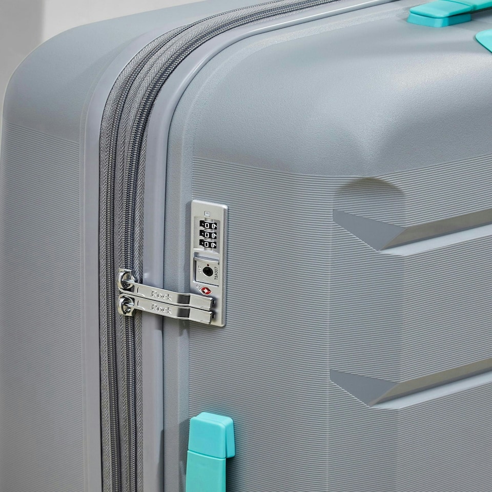 image 1 of Rock Tulum 3 Piece Set Suitcases Grey/Aqua | Grey | Large