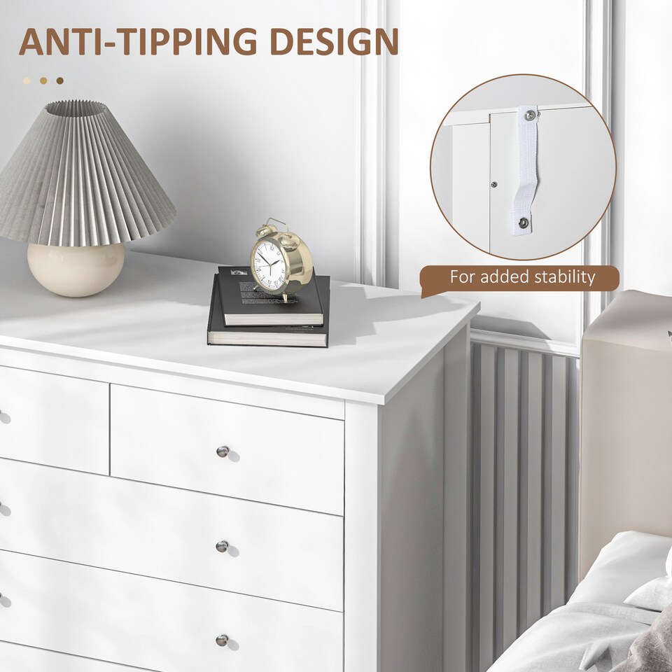 image 1 of HOMCOM Modern Chest of Drawers, 5 Drawer Storage Cabinet with Metal Handles and Runners for Bedroom, White