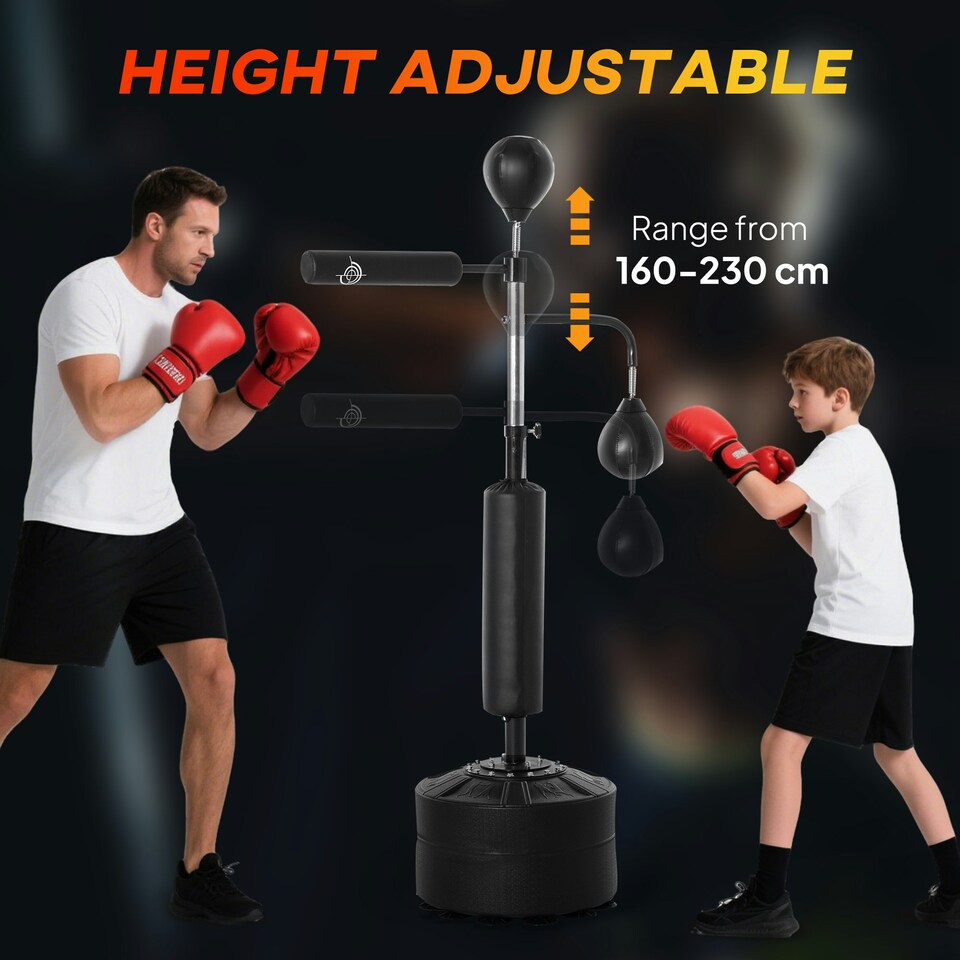 image 1 of HOMCOM 4-in-1 Boxing Punching Bag Free Standing with 2 Speed Balls, 360° Relax Bar, PU-Wrapped Boxing Bag and Fillable Base, 160-230cm Adjustable Height Black