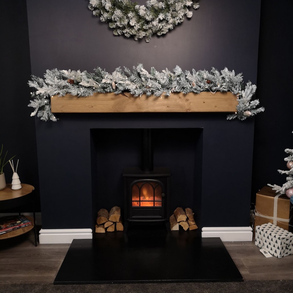 image 1 of 1.8m Snowy Christmas Garland with Pinecones 96 Tips and 50 Warm White LED Lights