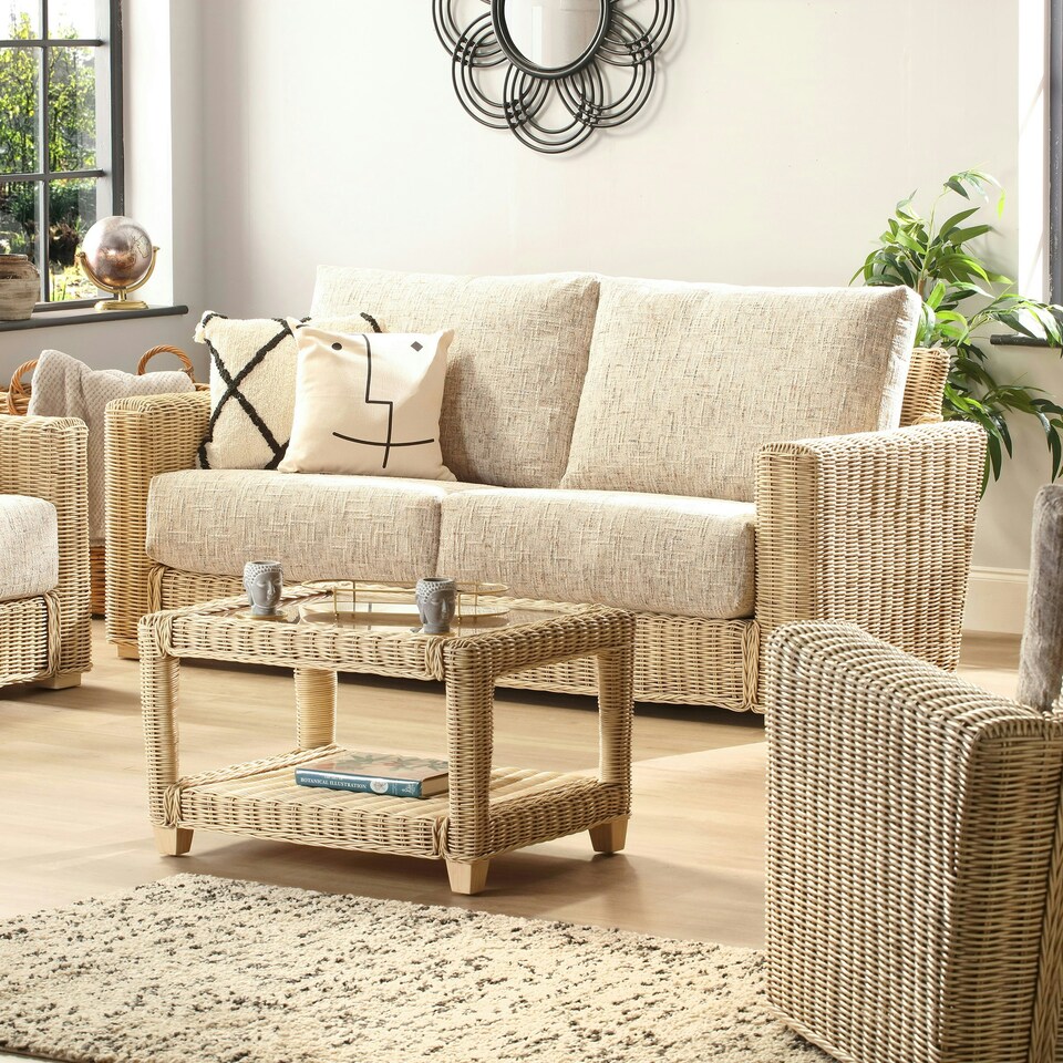 image 1 of Desser Burford Natural Wash 3 Seater Rattan Sofa Set in Farrow - Conservatory Sofa Suite