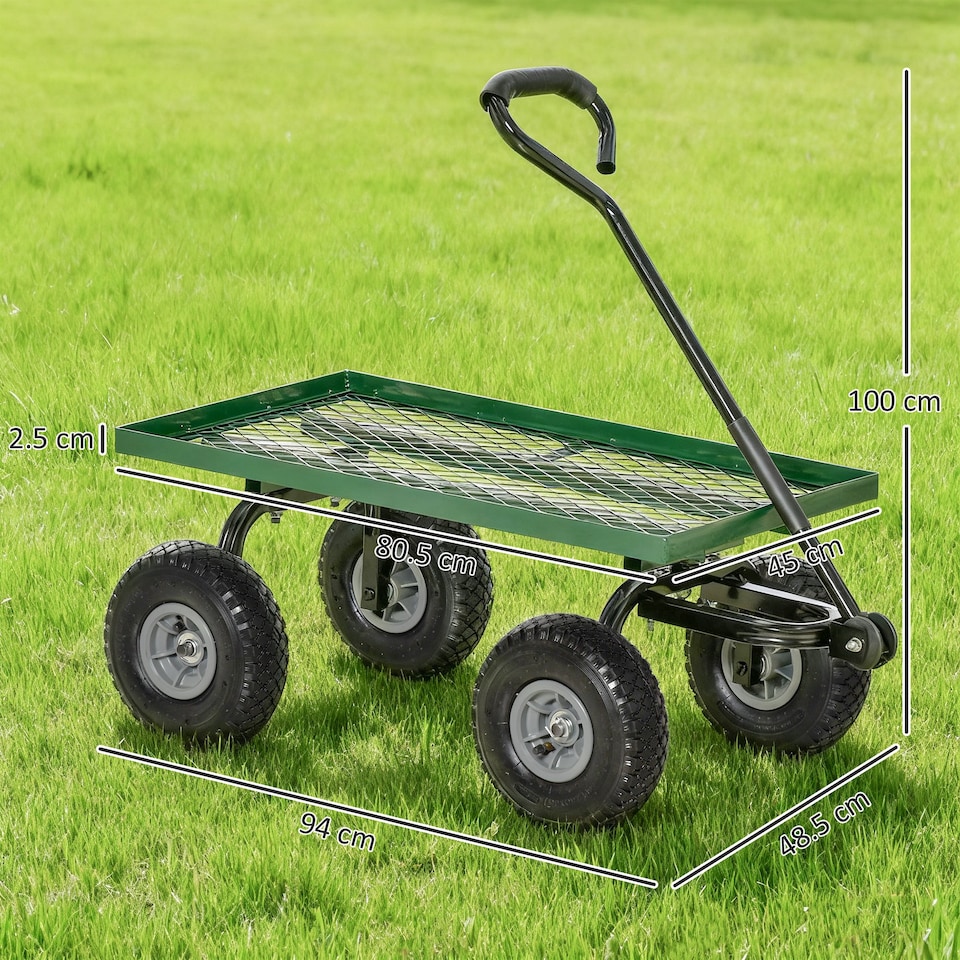image 1 of Garden Trolley Cart with Pneumatic Wheels and Rotating Handle, Green | Green | Green