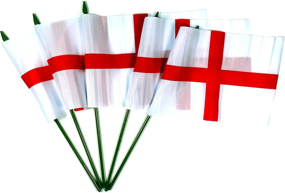 image 1 of Flags English England St George 9 inch X 6 inch Hand Waving, English Souvenir - Pack of 5 | White