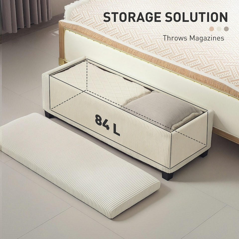image 1 of HOMCOM Storage Ottoman with Lid, 112cm Bench Chest Box, Beige Yellow