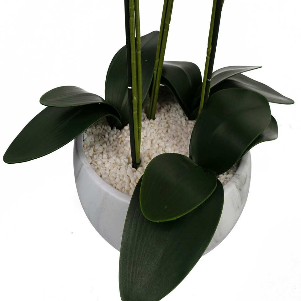 image 1 of 60cm Orchid Artificial White - Marble Effect  Ceramic Planter
