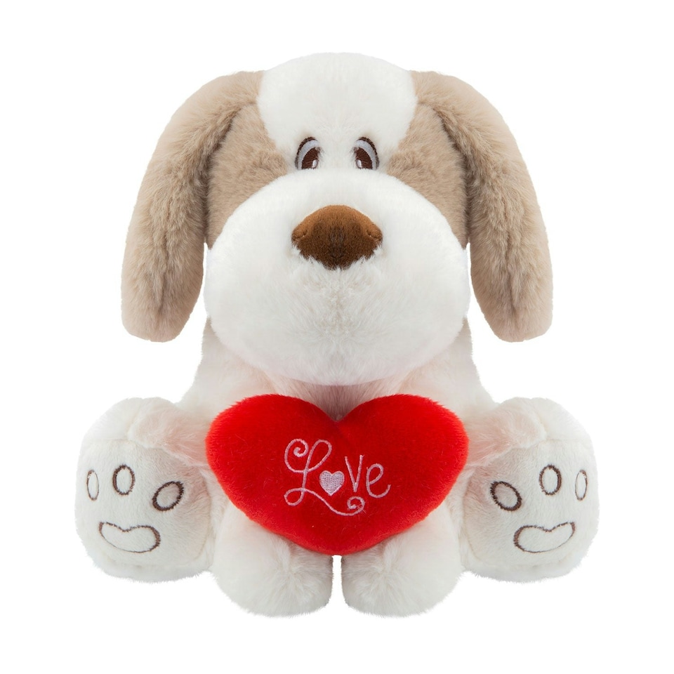 image 1 of Valentines Soft Toy Dog Puppy Holding Love Heart Plush Toy Brown Dog