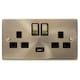 image 2 of SE HOME Antique Brass 2 Gang 13A DP Ingot 1 USB Twin Double Switched Plug Socket Brown | Antique Brass