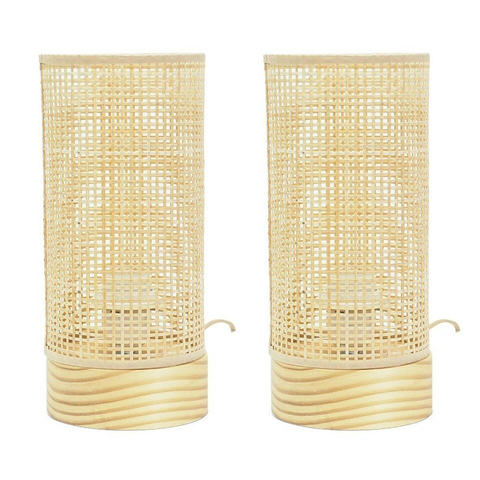 image 1 of ValueLights Elsa Pair of Natural Bamboo Shade Wooden Table Lamps with LED Bulbs