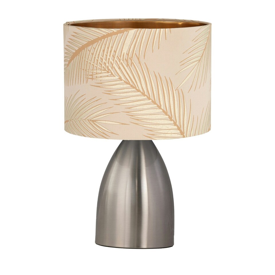 image 1 of First Choice Lighting Set of 2 Valentina Brushed Chrome Touch Lamps with Champagne Embossed Shades Silver | Gold