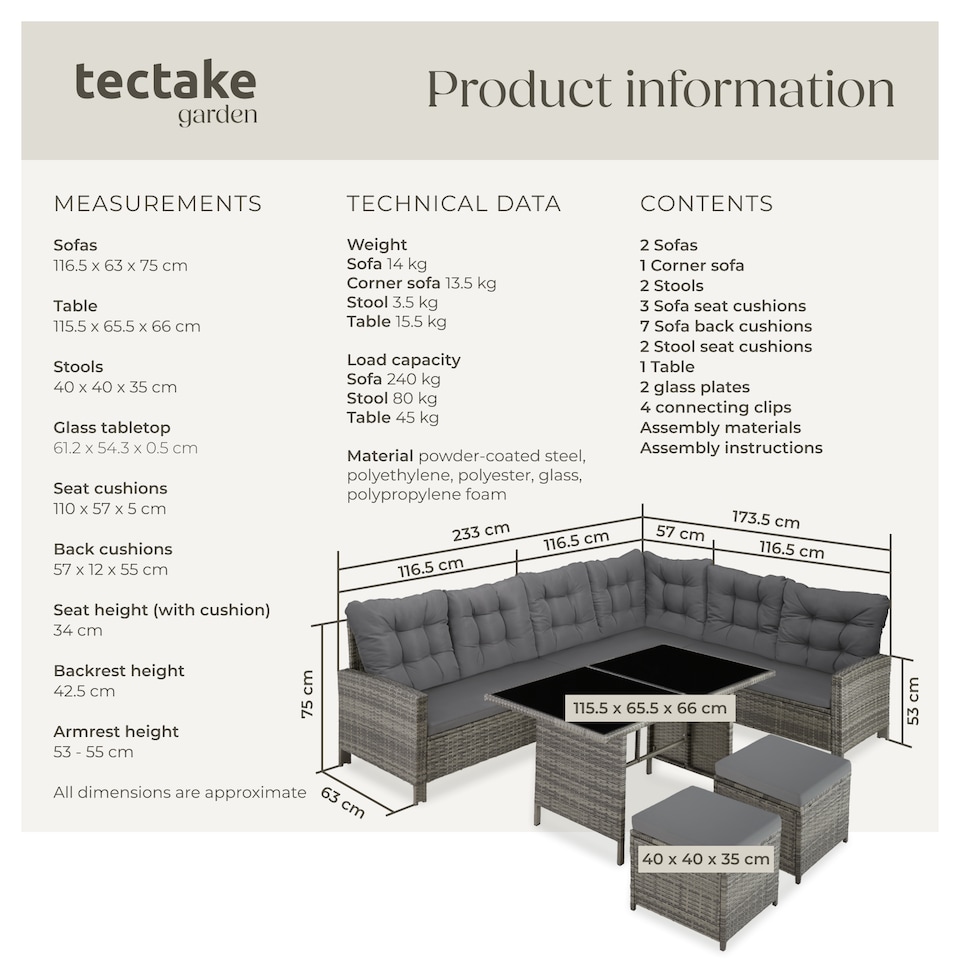 image 1 of 8 Seater Garden Furniture Set Barletta with Cushions, Footstools and Table | Grey | mottled grey/grey | 1