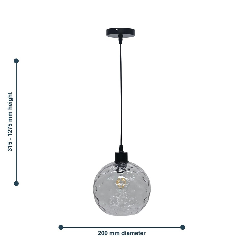 image 1 of First Choice Lighting Barnum Clear Dimple Glass Globe with Black Pendant Fitting Black | Clear