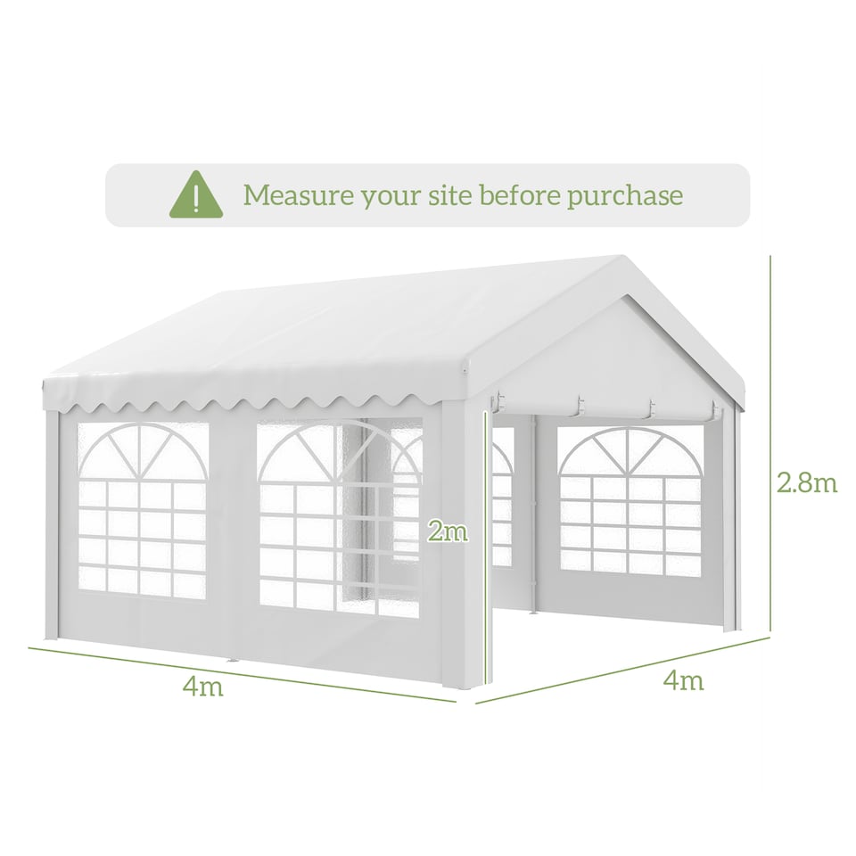 image 1 of Outsunny 4m x 4m Marquee Party Tent, Heavy Duty Wedding Canopy with Sidewalls, Doors, Windows, Galvanised Garden Gazebo for Parties Events, White