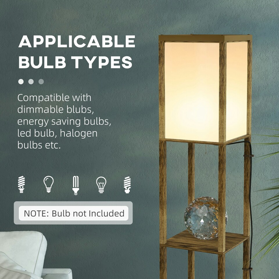 image 1 of HOMCOM Shelf Floor Lamp with Dual Light, for Living Room, Bedroom, Brown