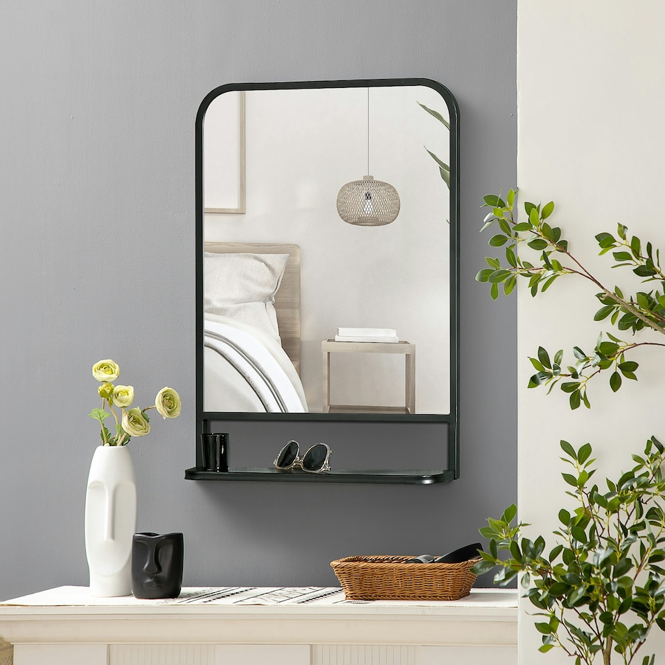 image 1 of HOMCOM Rectangle Wall Mirror with Shelf 70 x 50 cm, for Living Room, Bedroom