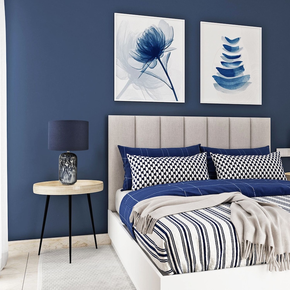 image 1 of Modern Navy Blue and Smoked Grey Marble Snowflake Glass Table Lamp with Shade | Blue | Midnight Blue | 1