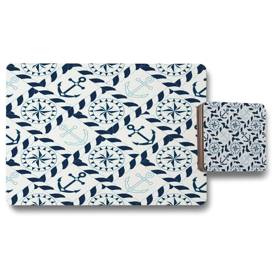 Blue Nautical Elements (Placemat & Coaster Set)