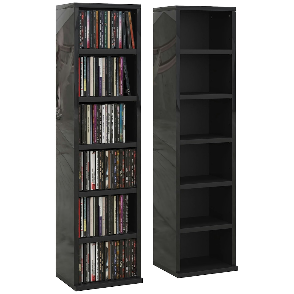 image 1 of HOMCOM Set of 2 CD Storage Units with Adjustable Shelves High Gloss Black