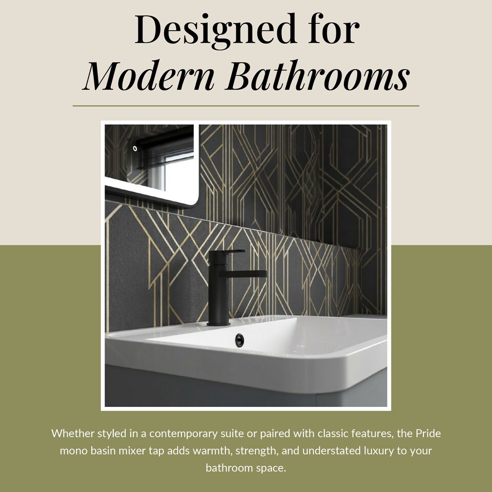 image 1 of Balterley Pride Round Mono Basin Mixer Tap & Push Button Waste | Black | Matt Black | 1