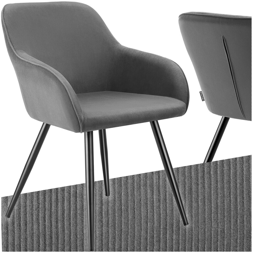 image 1 of Dining Chair Marilyn - corduroy look, upholstered, armchair, continuous backrest - per piece Grey | Grey/Black
