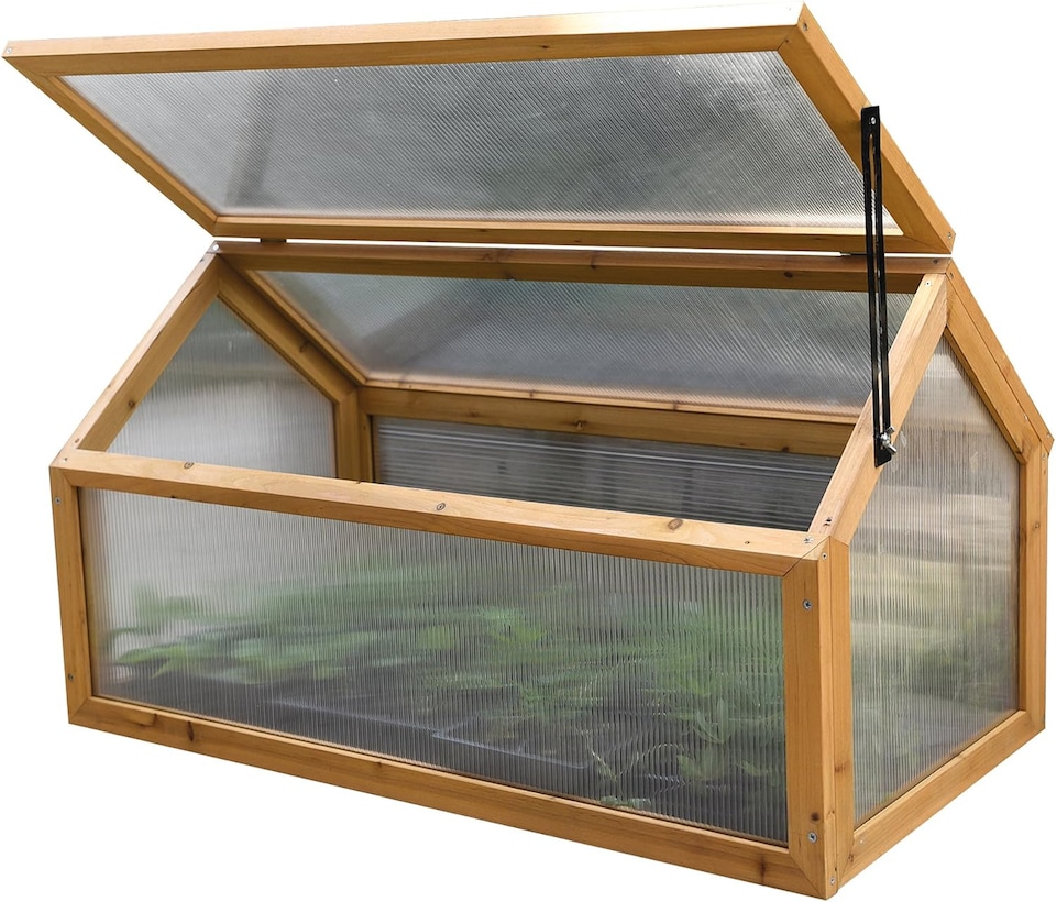 image 1 of Wooden Outdoor Cold Frame Grow House Polycarbonate Shelter for Garden Vegetables & Plants | Brown | 1