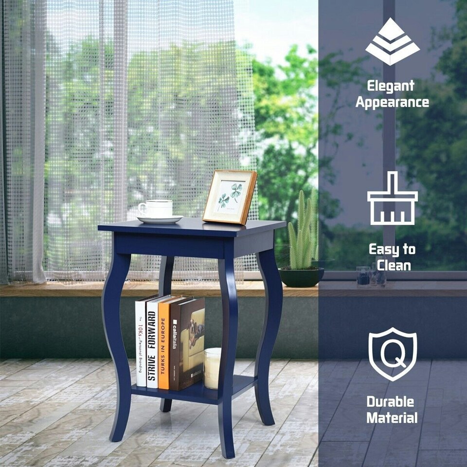 image 1 of COSTWAY Sofa Side Table With Open Storage Shelves Blue