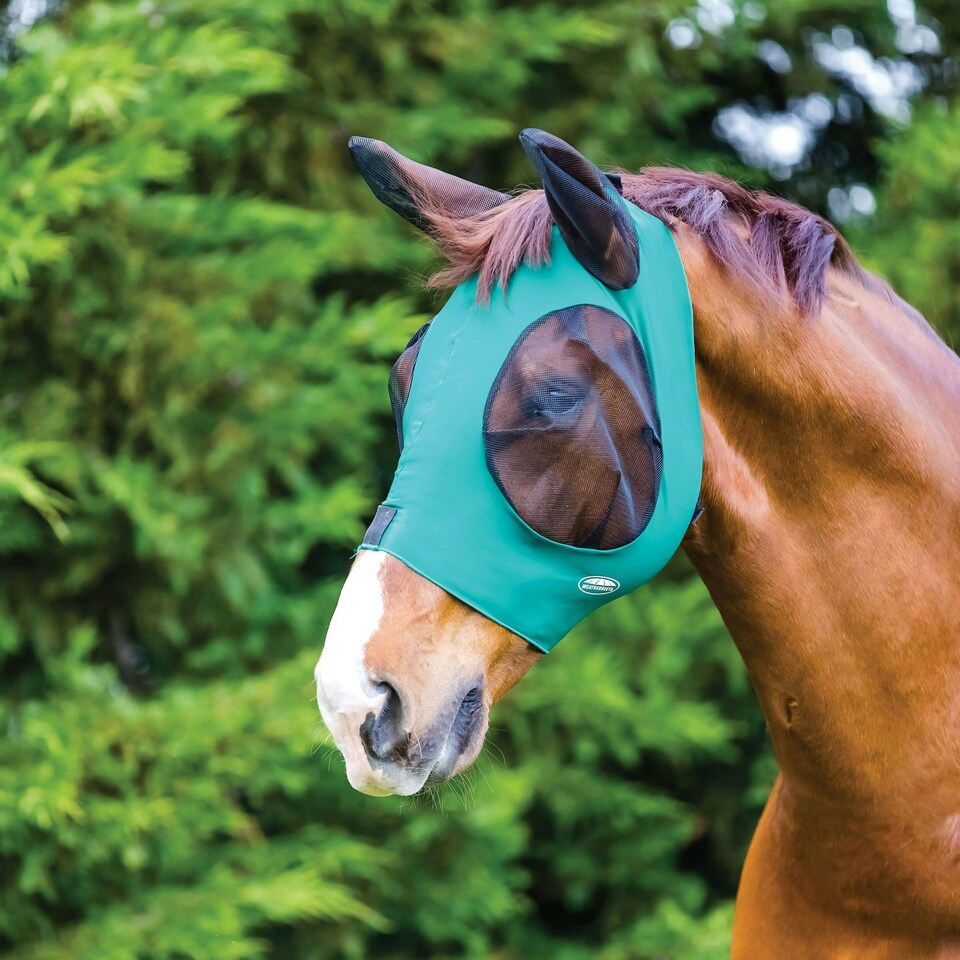 image 1 of Weatherbeeta Deluxe Stretch Horse Fly Mask With Ears - Hunter/Black - Full