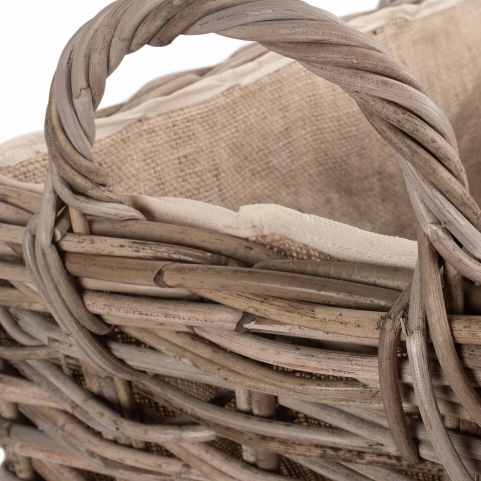 image 1 of Small Wheeled Rattan Hessian Lined Log Basket