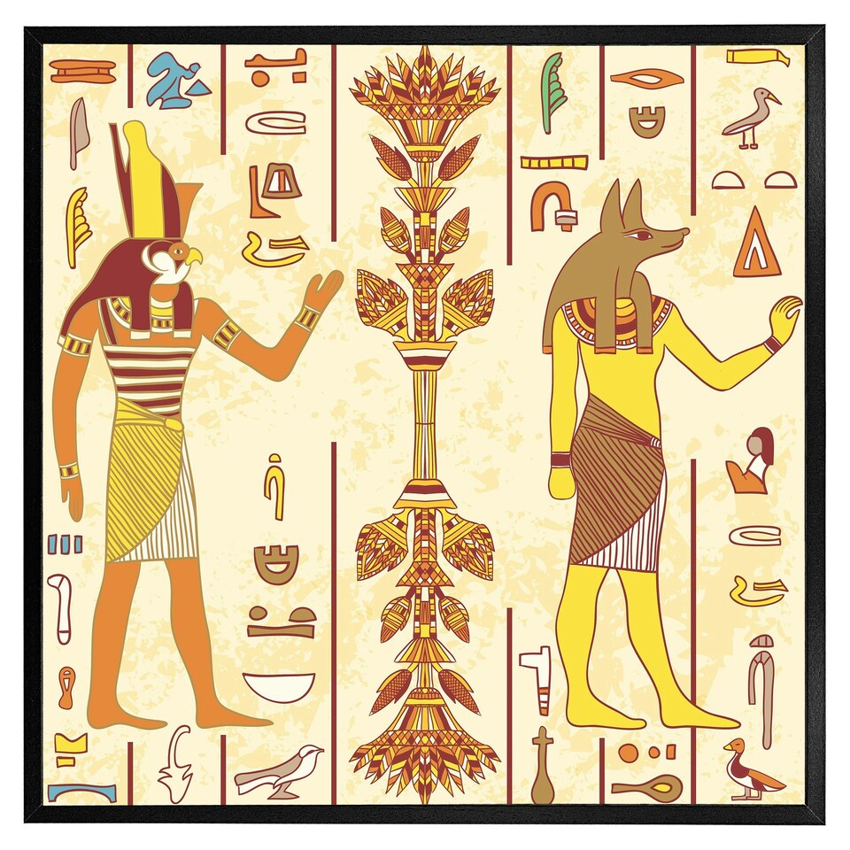 image 1 of Egyptian gods & ancient egyptian hieroglyphs (Picture Frame) Brown | Oak | S