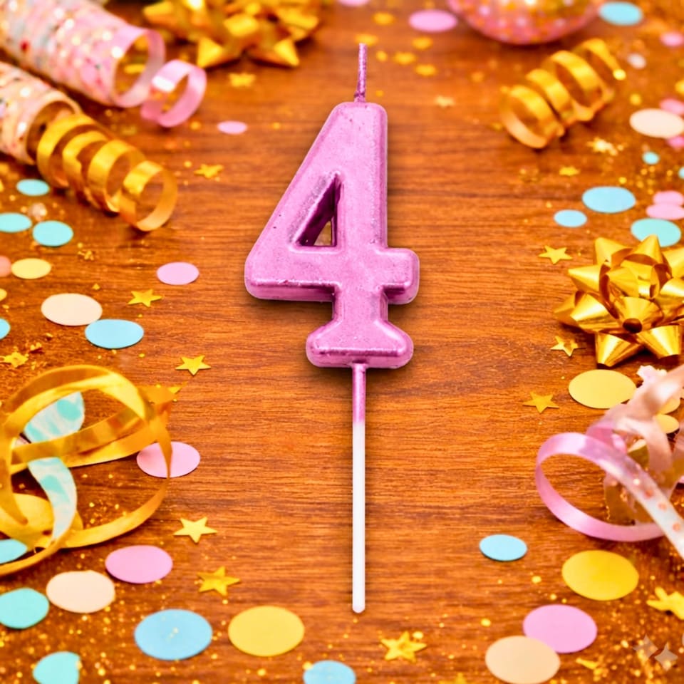 image 1 of Number Candle Pink 4 Candle Birthday Anniversary Party Cake Decorations Topper | Pink