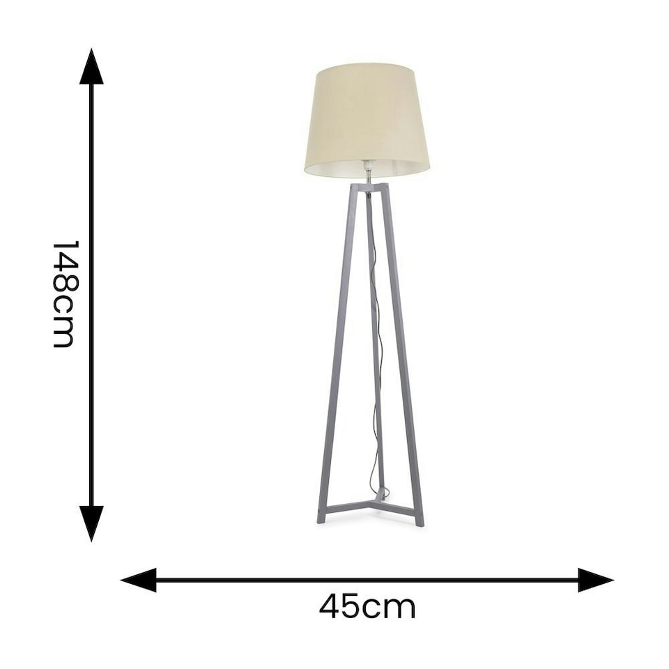 image 1 of ValueLights Lottie Grey Wood Tripod Floor Lamp with Beige Fabric Tapered Shade