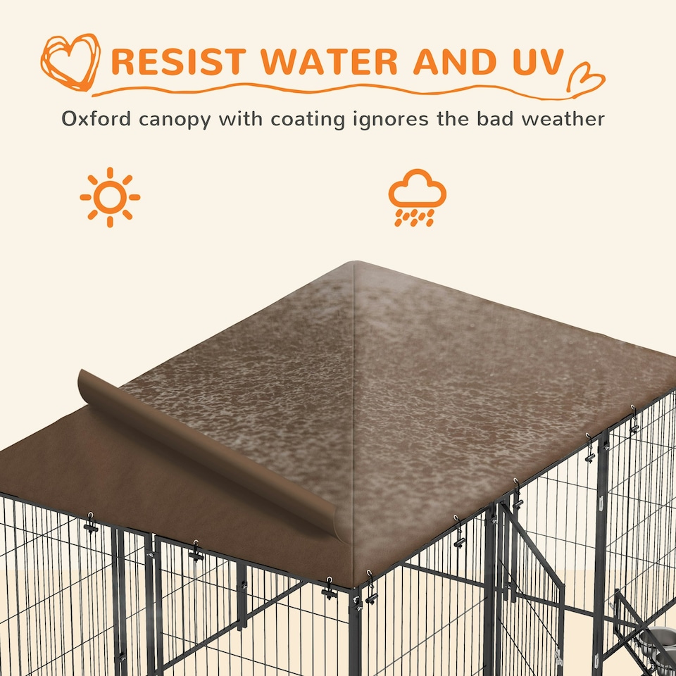 image 1 of PawHut Outdoor Dog House Kennel with Canopy Top & Lock Rotating Bowl Holder