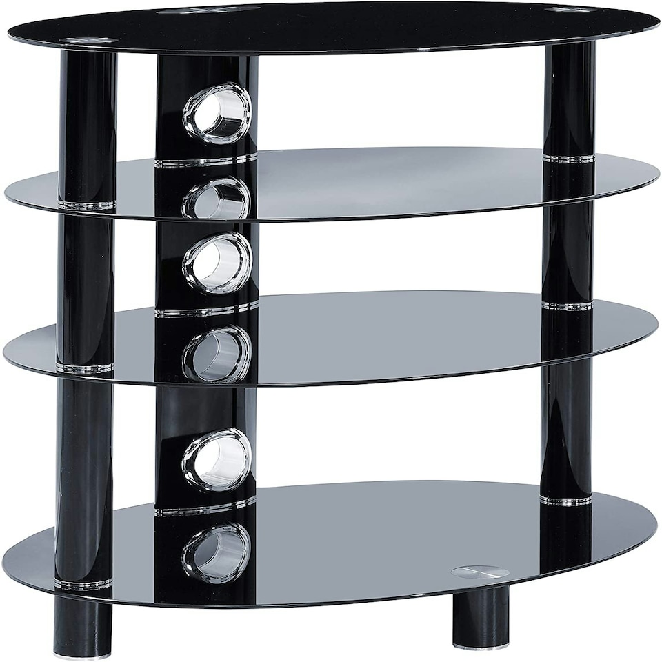 image 1 of Centurion Supports HALIGON 4-Shelf Oval Premium Gloss Black Glass with Black Legs AV Rack Black
