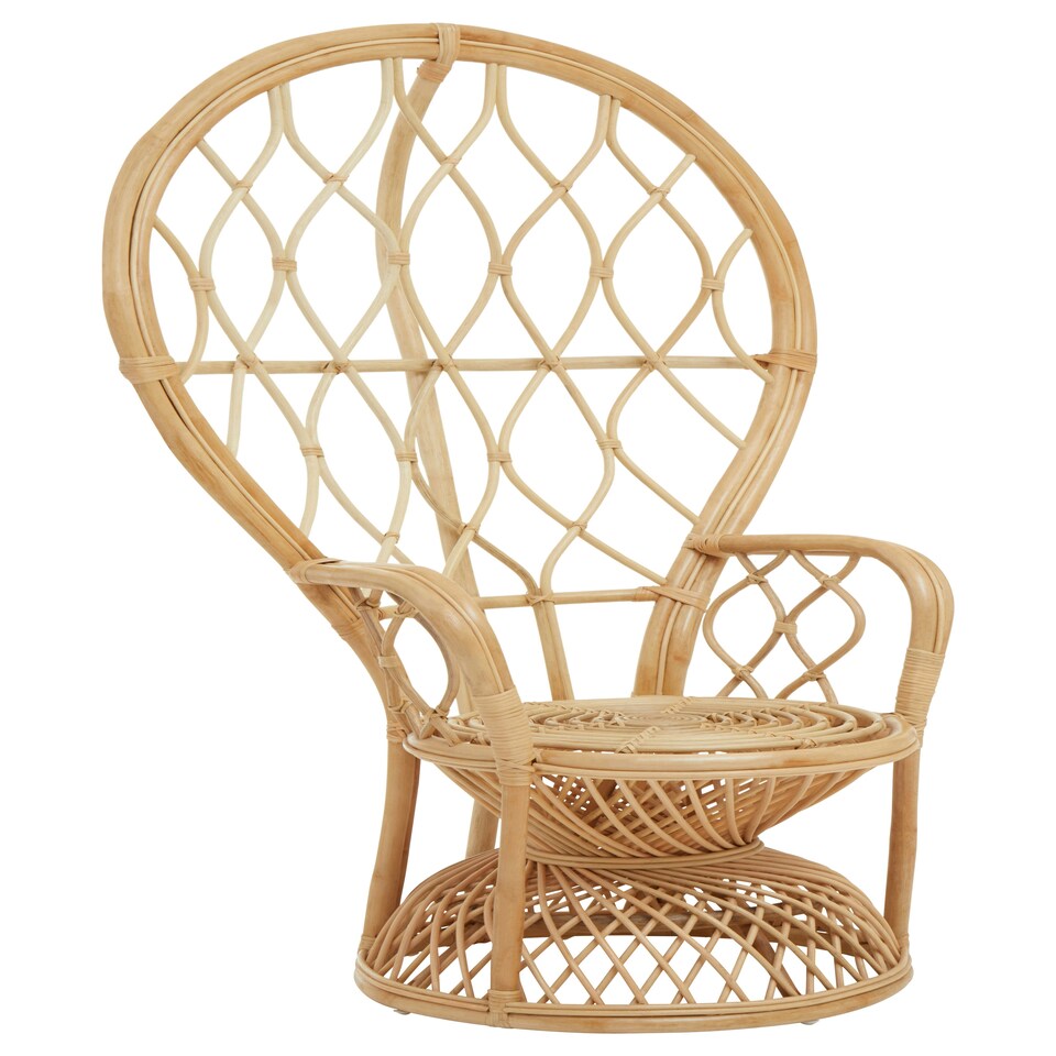 image 1 of Interiors by Premier Brown Natural High Back Rattan Peakcock Chair, Rattan Arm Chair, Rattan Patio Chair for Home, Garden