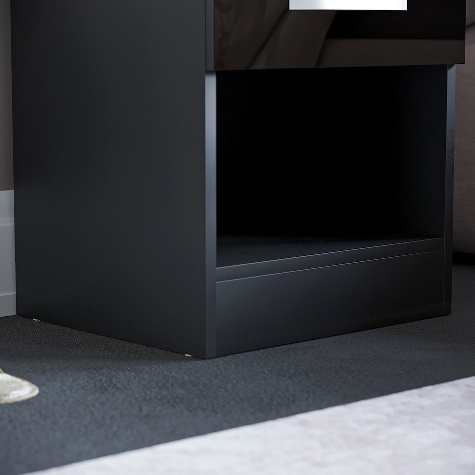 image 1 of Vida Designs Hulio 1 Drawer Bedside Chest High Gloss Cabinet Table Nightstand, Black