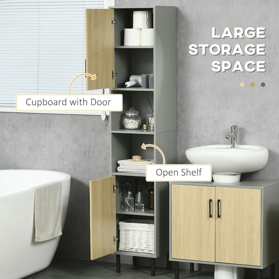 image 1 of kleankin Tall Bathroom Storage Cabinet, Slim Floor Cabinet for Living Room