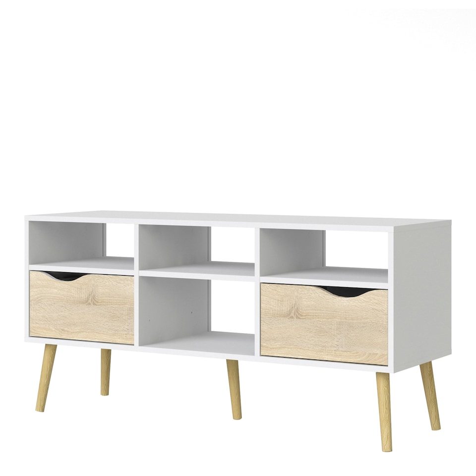 image 1 of Oslo TV Unit Wide 2 Drawers 4 Shelves in White and Oak