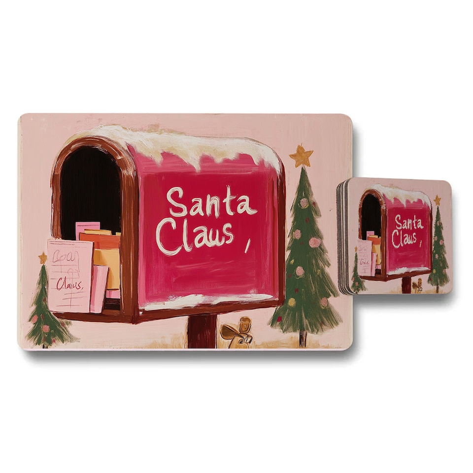 image 1 of Santa Claus Christmas Mailbox Placemats And Coasters Set