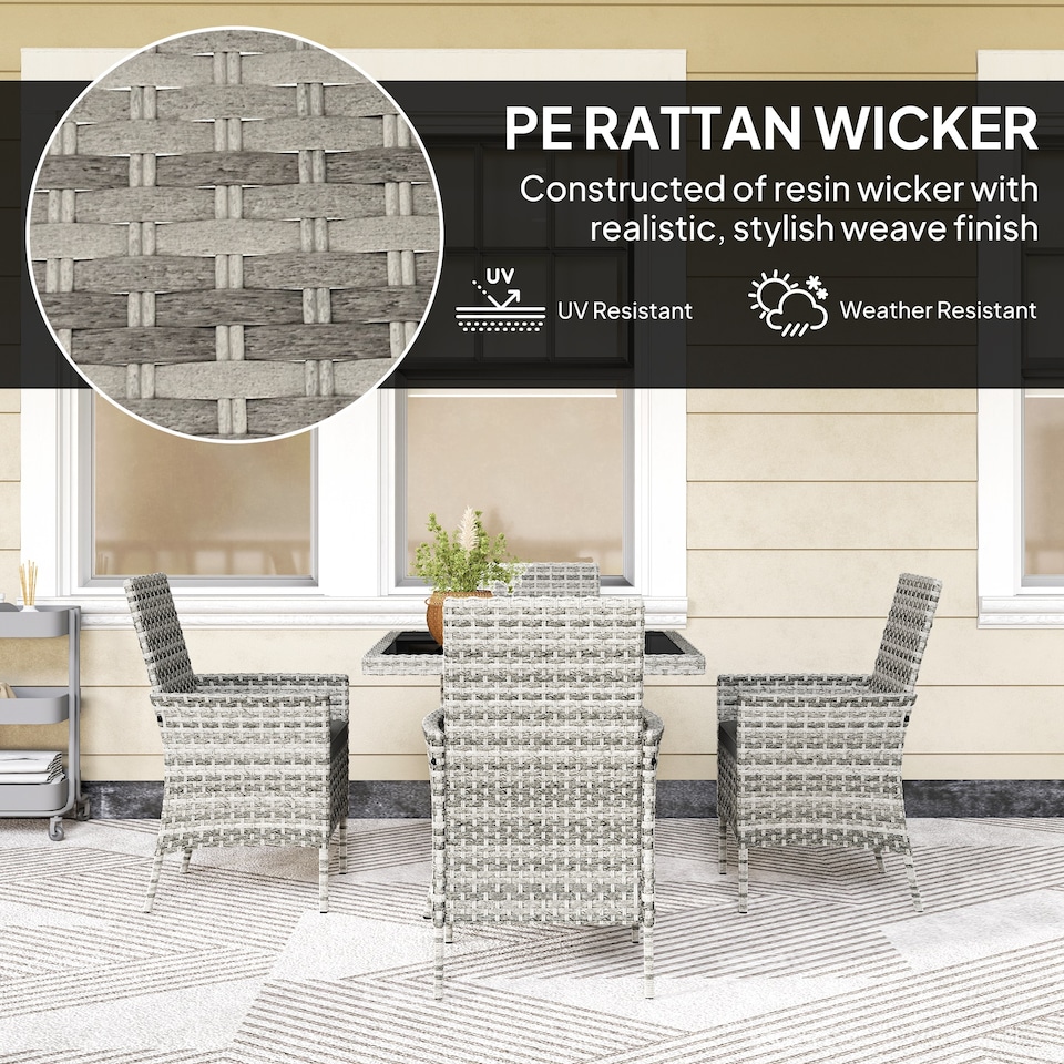 image 1 of Outsunny 4 Seater Rattan Garden Furniture Set with Cushion, Mixed-Grey