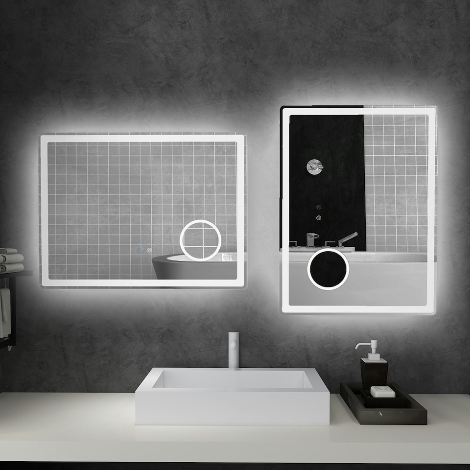 image 1 of kleankin LED Lighted Bathroom Mirror with 3X Magnifying Mirror, Anti-Fog