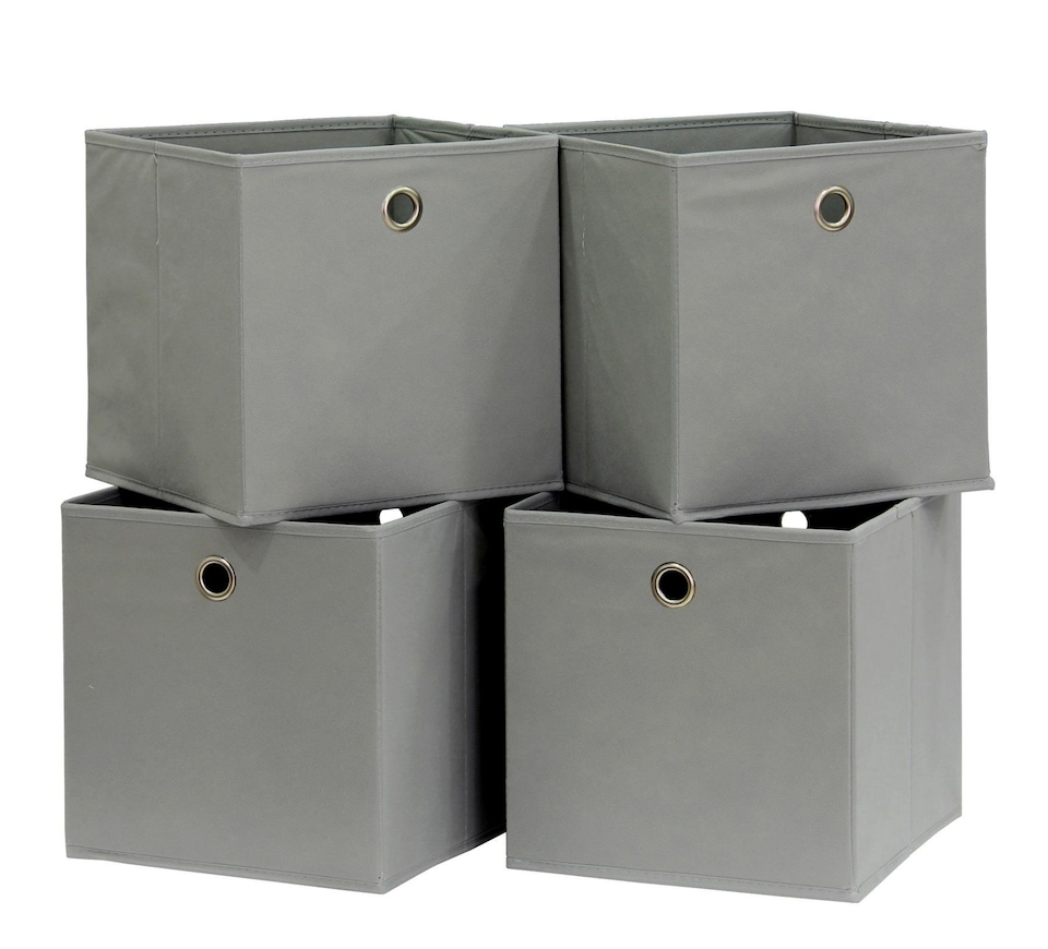 image 1 of Foldable Canvas Storage Folding Box Fabric Cube Cloth Bag 4 Piece Set | Grey