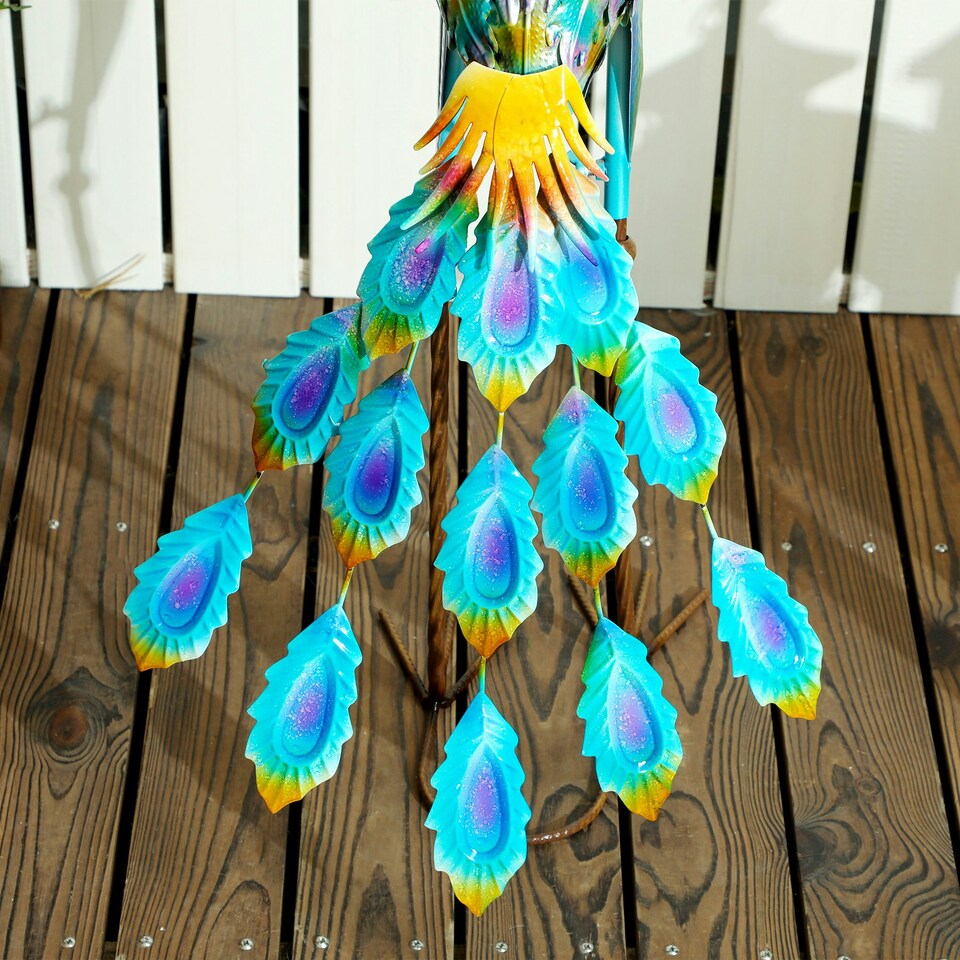 image 1 of Outsunny Peacock Garden Statue, Metal Garden Gift with Stakes, Multi-Colour
