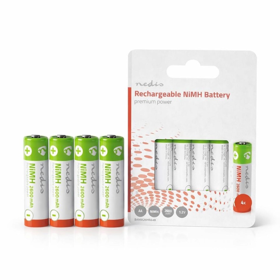image 1 of Nedis 4 Pack AA 1.2V Rechargeable NiMH Battery - 2600 mAh