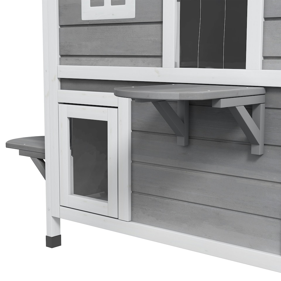 image 1 of PawHut Wooden Cat House Cat Cave Pet Shelter Condos Outdoor Grey